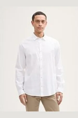 TOM TAILOR Herren Regular Fit Hemd mit Leinenanteil, weiß, Uni, Gr. XXL, leinen_zertifiziert