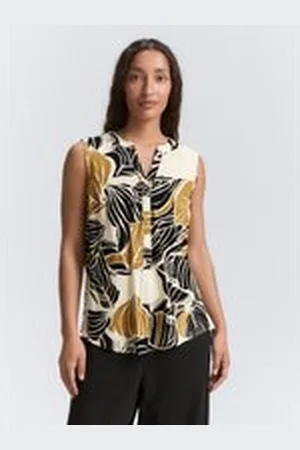 TOM TAILOR Damen Blusentop mit Muster, beige, Gemustert, Gr. 38, viskose_lenzing_ecovero