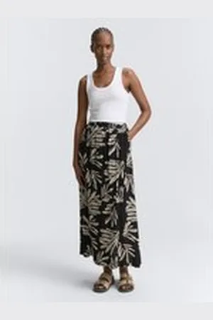TOM TAILOR Damen Maxi-Rock mit Eingriffstaschen, schwarz, Gemustert, Gr. XL, viskose