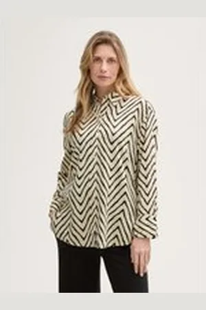 TOM TAILOR Damen Oversize Bluse mit Leinenanteil, beige, Gemustert, Gr. 36, leinen_zertifiziert