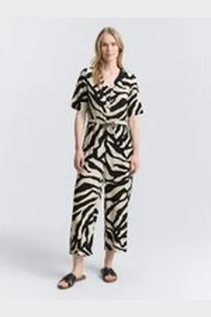 TOM TAILOR Damen Jumpsuit mit Muster, braun, Gemustert, Gr. 36, viskose