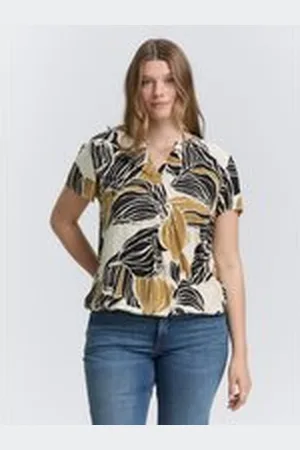 TOM TAILOR Damen Plus Size - Bluse mit Muster, beige, Gemustert, Gr. 52, viskose_lenzing_ecovero