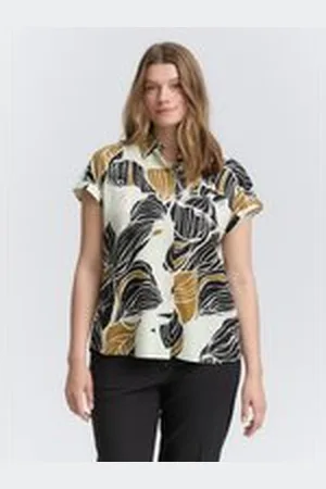 TOM TAILOR Damen Plus Size - Loose Fit Bluse mit Leinenanteil, beige, Gemustert, Gr. 54, leinen_zertifiziert