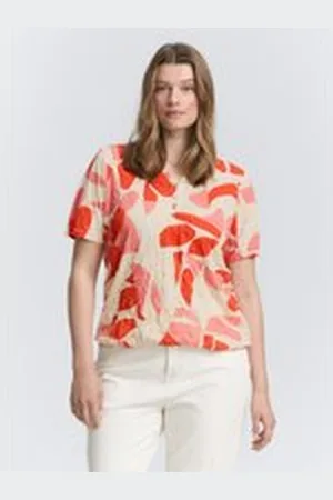 TOM TAILOR Damen Plus Size - Crinkle T-Shirt mit Muster, rot, Gemustert, Gr. 48, polyester_recycelt