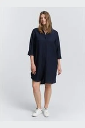 TOM TAILOR Damen Plus Size - Blusenkleid mit Leinenanteil, blau, Uni, Gr. 54, leinen_zertifiziert