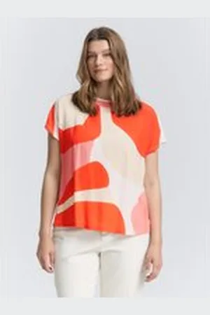 TOM TAILOR Damen Plus Size - T-Shirt im Material-Mix, rot, Gemustert, Gr. 54
