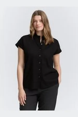 TOM TAILOR Damen Plus Size - Loose Fit Bluse mit Leinenanteil, schwarz, Uni, Gr. 54, leinen_zertifiziert