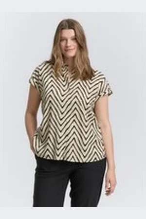 TOM TAILOR Damen Plus Size - Loose Fit Bluse mit Leinenanteil, beige, Gemustert, Gr. 54, leinen_zertifiziert