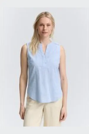 TOM TAILOR Damen Blusentop aus Baumwolle, blau, Uni, Gr. 36, baumwolle