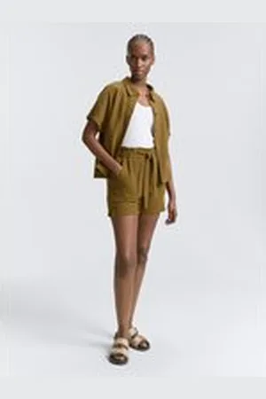 TOM TAILOR Damen Musselin Relaxed Shorts, grün, Uni, Gr. XL, baumwolle