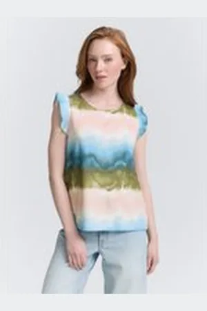 TOM TAILOR Damen Loose Fit Top mit Volantärmeln, blau, Farbverlauf, Gr. XXL, polyester