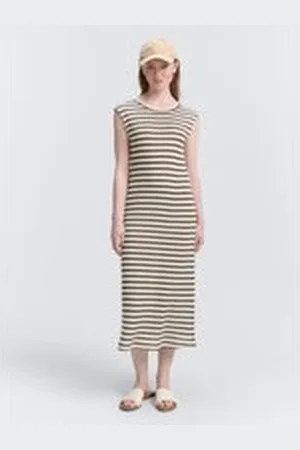 TOM TAILOR Damen Midi-Kleid mit Streifenmuster, grün, Gestreift, Gr. XXL, baumwolle