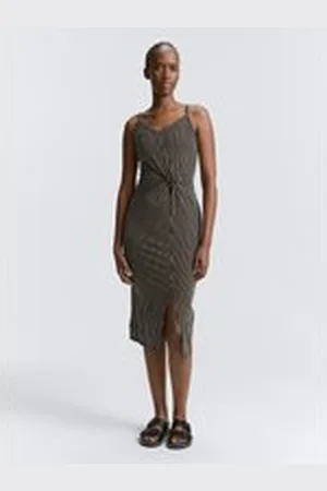 TOM TAILOR Damen Midi-Trägerkleid mit Twist-Detail, schwarz, Gestreift, Gr. XXL, viskose