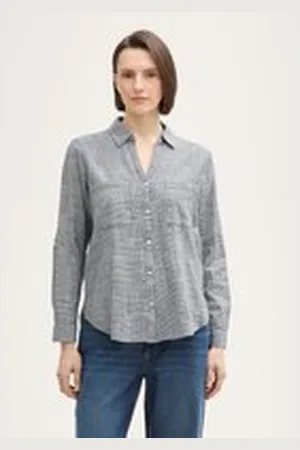 TOM TAILOR Damen Bluse mit Brusttaschen, blau, Uni, Gr. 36, baumwolle
