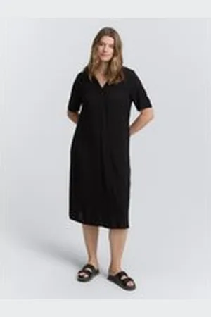 TOM TAILOR Damen Plus Size - Midi-Kleid aus Viskose, schwarz, Uni, Gr. 54, viskose