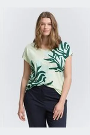 TOM TAILOR Damen Plus Size - T-Shirt mit Print, grün, Uni, Gr. 54, baumwolle
