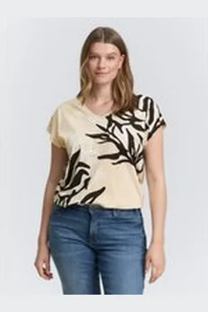 TOM TAILOR Damen Plus Size - T-Shirt mit Print, beige, Uni, Gr. 54, baumwolle