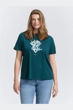 TOM TAILOR Damen Plus Size - T-Shirt mit Print, grün, Uni, Gr. 54, baumwolle
