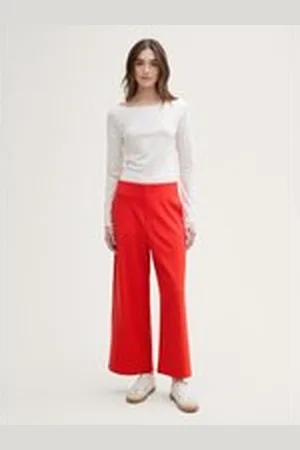 TOM TAILOR Damen High Waist Culotte Hose, rot, Uni, Gr. XL, polyester