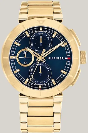Tommy Hilfiger Vergoldete Armbanduhr mit marineblauem Zifferblatt
