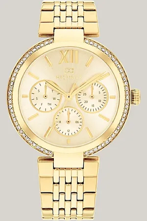 Tommy Hilfiger Vergoldete Uhr mit kristallverzierter Lünette