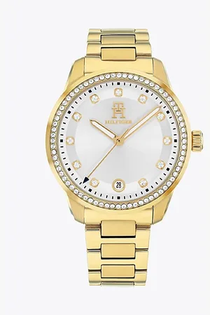 Tommy Hilfiger Vergoldete Uhr mit Kristallverzierung