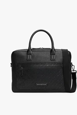 Tommy Hilfiger Laptoptasche aus Narbenleder mit TH-Monogramm