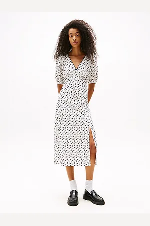 Tommy Hilfiger Midi-Kleid im Wickel-Design mit Vogel-Print
