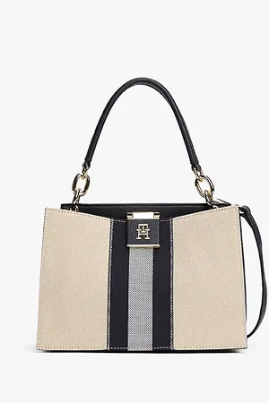 Tommy Hilfiger Gestreifte Tote-Bag aus Canvas zum Umhängen
