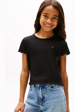 Tommy Hilfiger Geripptes Slim Fit Kurzarm-Top mit Rüschen
