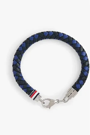 Tommy Hilfiger Blaues Armband aus geflochtenem Leder