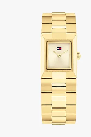Tommy Hilfiger Ionenplattierte vergoldete Uhr mit eckigem Zifferblatt