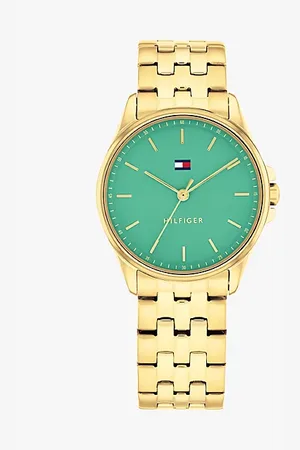 Tommy Hilfiger Vergoldete Armbanduhr mit grünem Zifferblatt