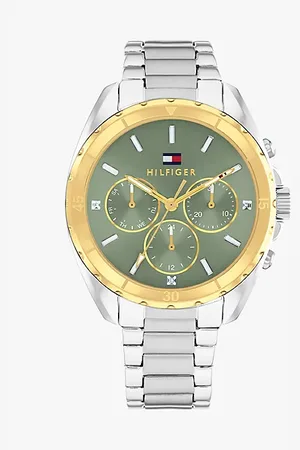 Tommy Hilfiger Uhr mit Totalisatoren und grünem Zifferblatt