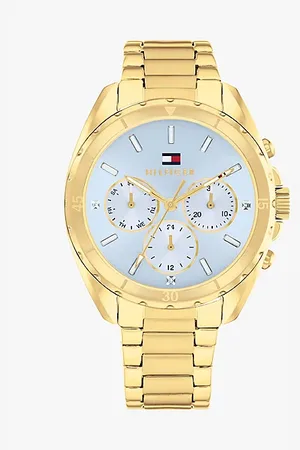 Tommy Hilfiger Vergoldete Totalisator-Uhr mit blauem Zifferblatt
