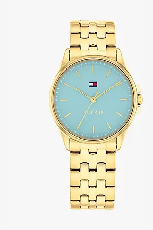 Tommy Hilfiger Vergoldete Armbanduhr mit blauem Zifferblatt