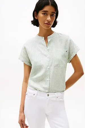 Tommy Hilfiger Relaxed Fit Leinenbluse mit kurzen Ärmeln