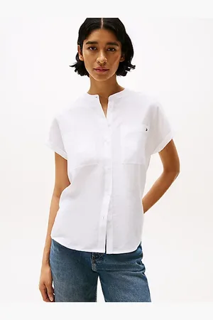 Tommy Hilfiger Relaxed Fit Leinenbluse mit kurzen Ärmeln