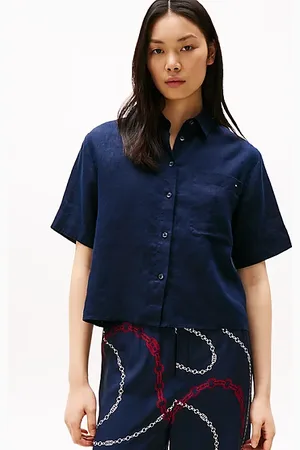 Tommy Hilfiger Relaxed Fit Leinenbluse mit kurzen Ärmeln