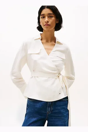 Tommy Hilfiger Relaxed Fit Wickelbluse aus Leinenmix