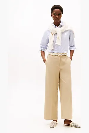Tommy Hilfiger Knitterfreie Cropped Fit Hose mit weitem Bein