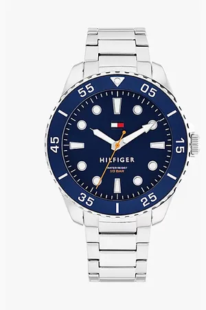 Tommy Hilfiger Edelstahl-Uhr mit marineblauer Lünette