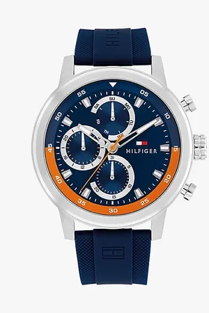Tommy Hilfiger Edelstahl-Uhr mit marineblauem Silikonarmband