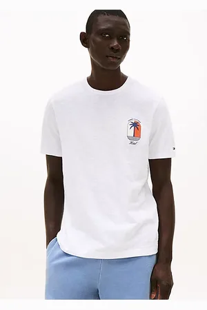 Tommy Hilfiger Rundhals-T-Shirt mit tropischem Logo