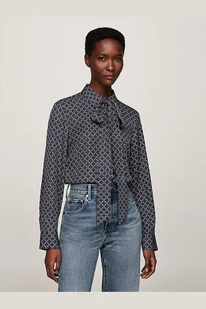 Tommy Hilfiger Viskose-Bluse mit Bindeband und Monotype-Logo