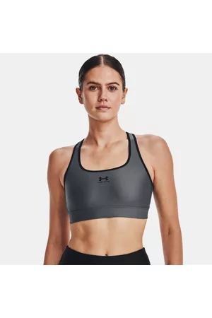 Under Armour HeatGear® Mid Unwattierter Sport-BH für Damen Pitch / Schwarz / Schwarz L