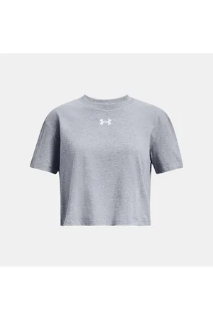 Under Armour Kurzarm-Croptop mit Logo für Mädchen Stahl Light Heather / Weiß YSM (127 - 137 cm)