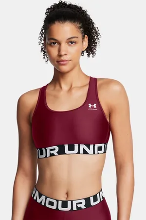 Under Armour HeatGear® Armour Mid Sport-BH mit Branding für Damen Cardinal / Weiß XS