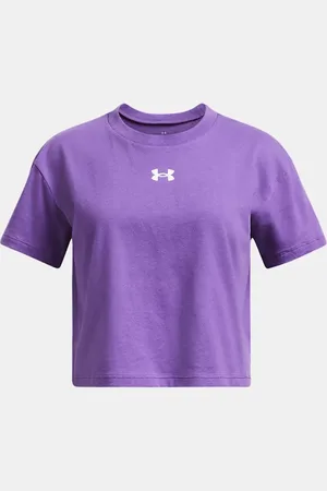 Under Armour Kurzarm-Croptop mit Logo für Mädchen Lavish / Weiß YLG (149 - 160 cm)