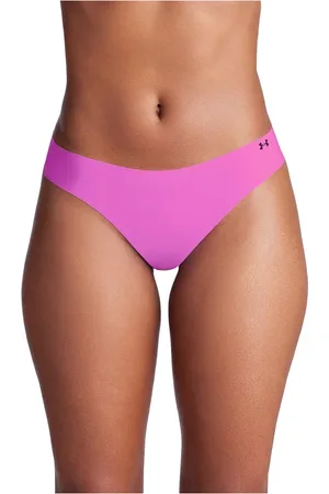 Under Armour Pure Stretch No Show Tanga im 3er-Pack für Damen Retro / Vivid Magenta / Schwarz XL